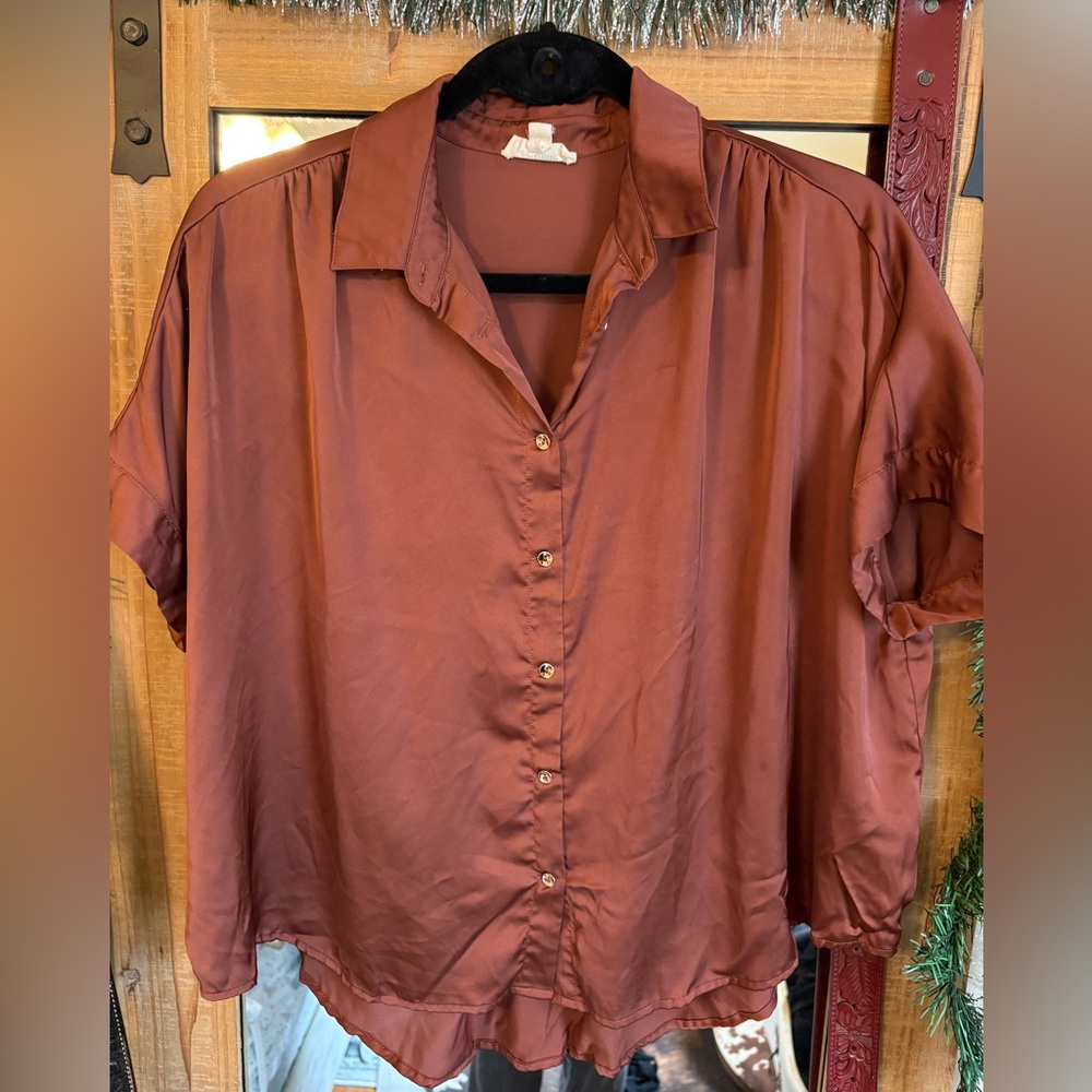 Women's Rust Button-Up Blouse